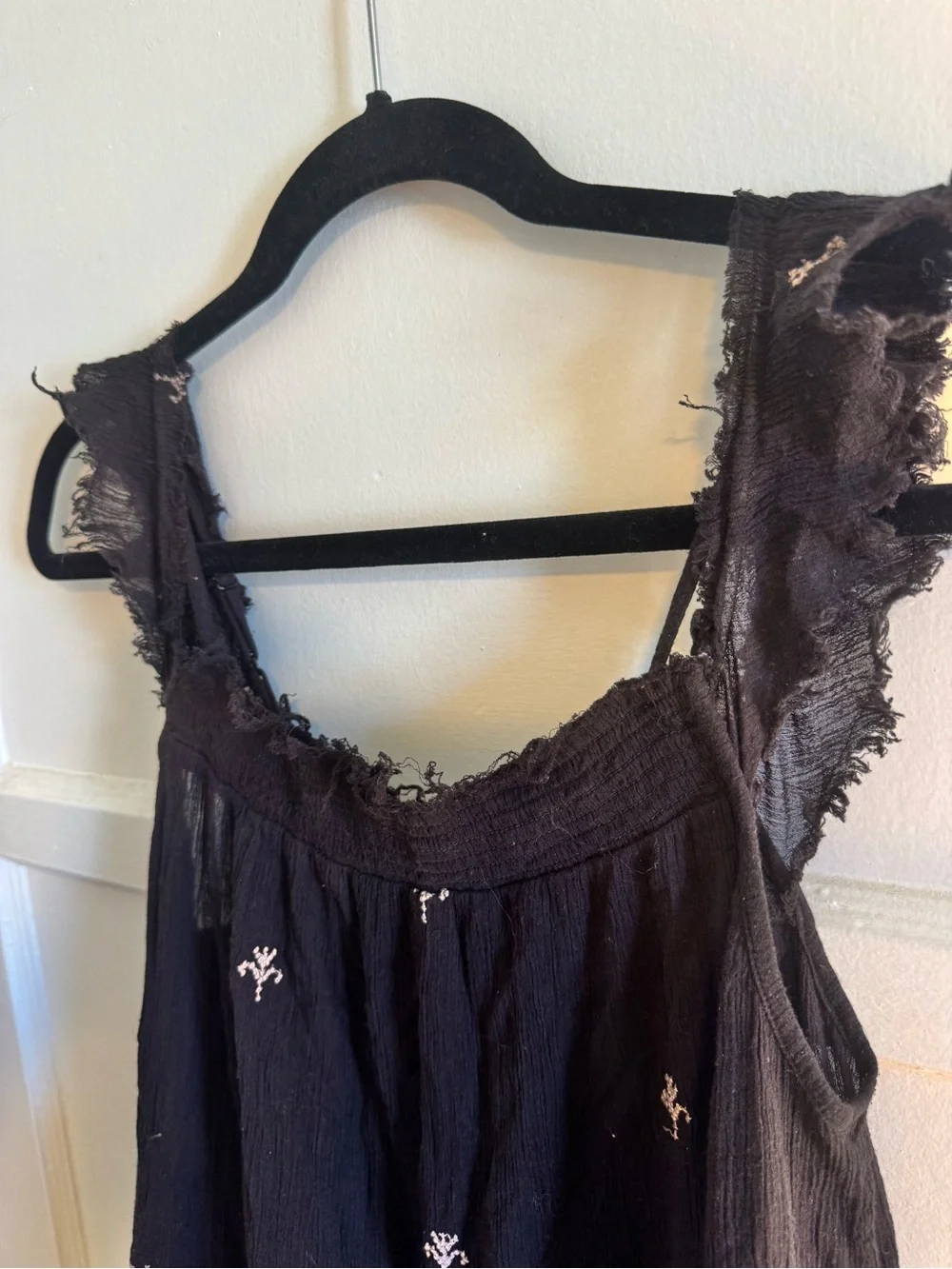 Free People Intimately Black Embroidered Gauze Boho Mini Dress M